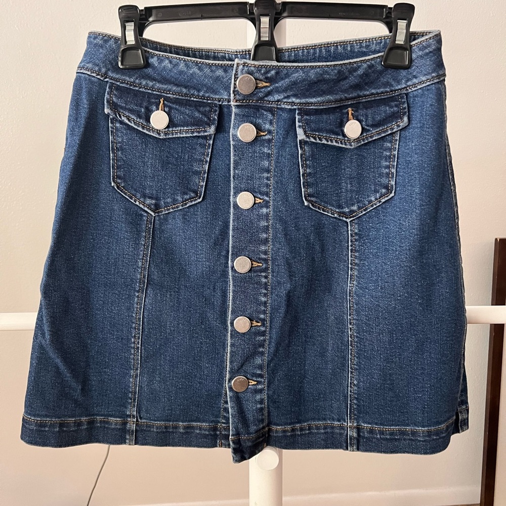 LOFT Denim Button-Up Mini Skirt